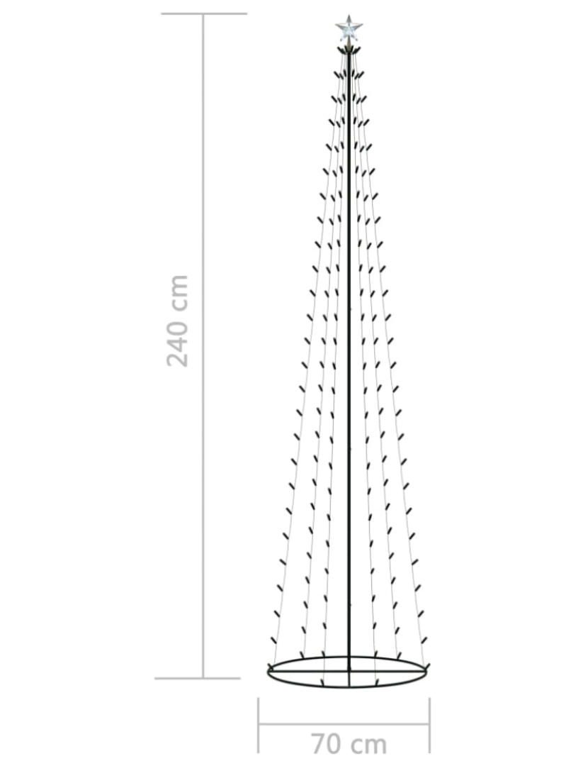 imagem de vidaXL Árvore de Natal em cone c/ 136 luzes LED multicor 70x240cm8