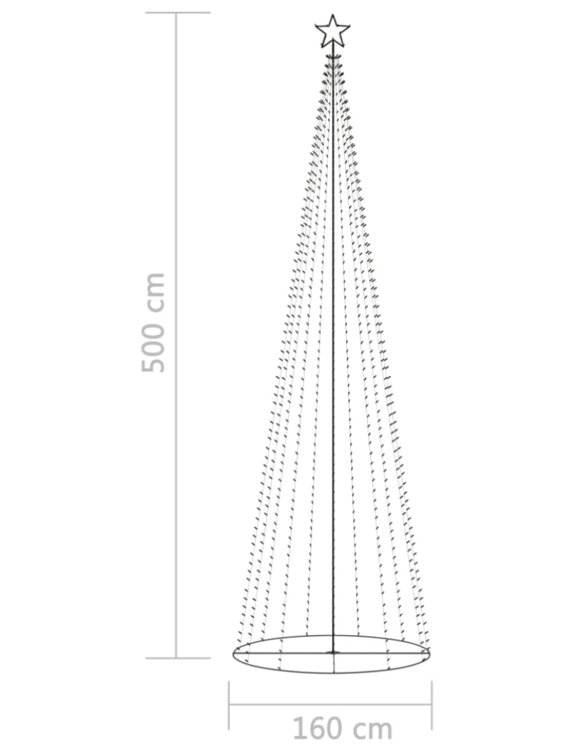 imagem de vidaXL Árvore de Natal em cone 752 luzes LED multicor 160x500cm9