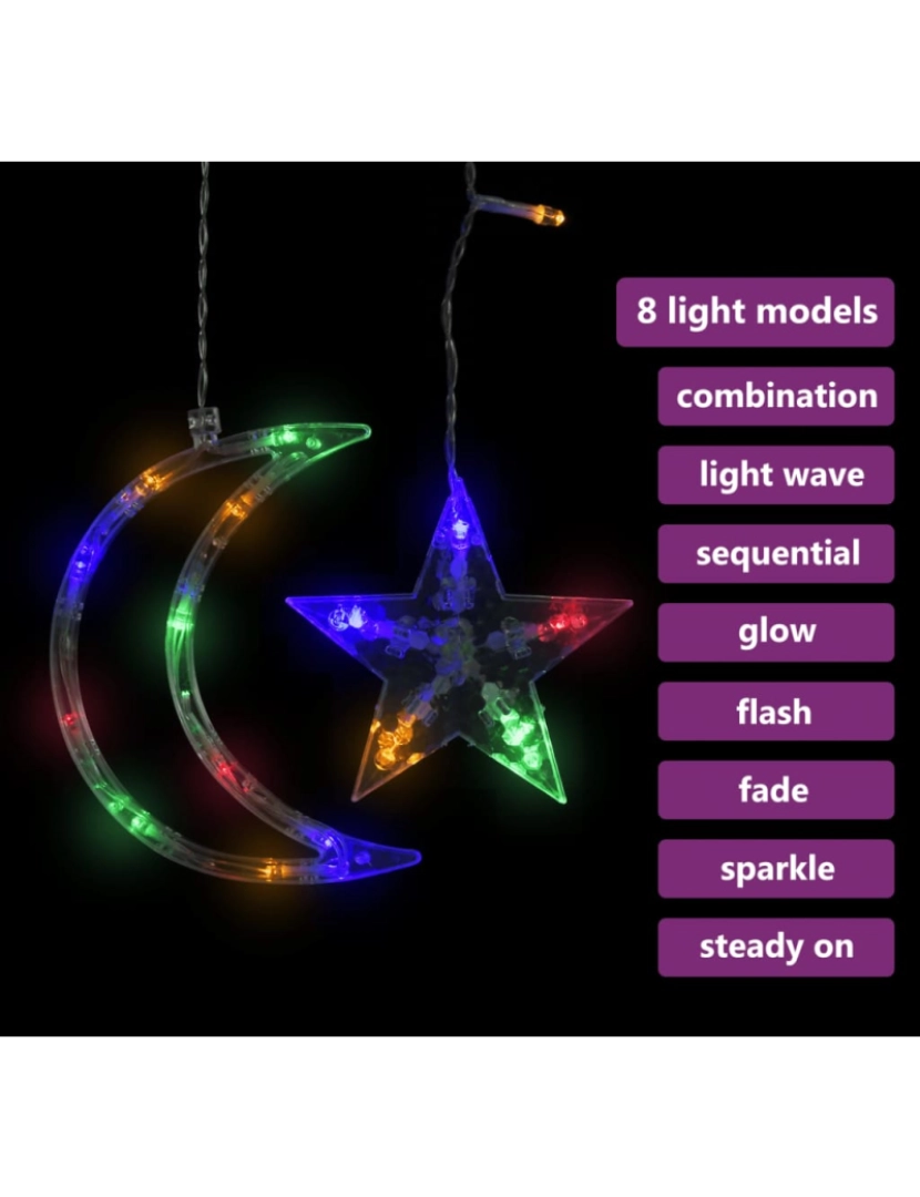 imagem de vidaXL Estrelas e luas de luz c/ controlo remoto 138 LEDs colorido4