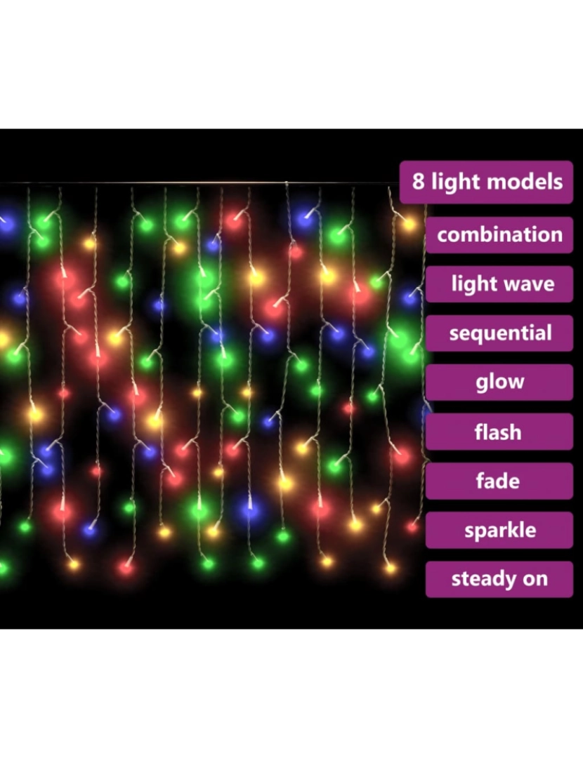 imagem de vidaXL Cortina luzes pingente gelo 10m 400 LED 8 funções colorido6