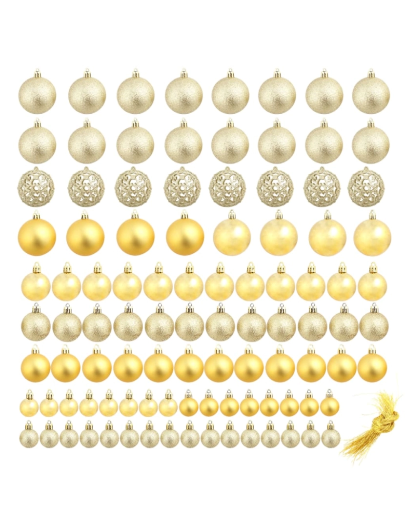 imagem de vidaXL Conjunto de bolas de natal 100 pcs 3/4/6 cm dourado3