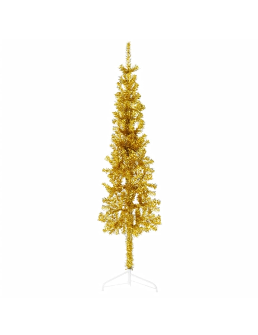 imagem de vidaXL Meia árvore de Natal fina com suporte 120 cm dourado4