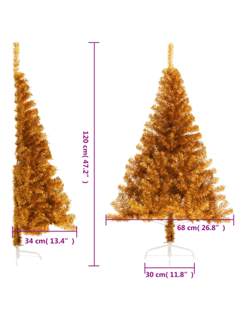 imagem de vidaXL Meia árvore de Natal artificial com suporte 120 cm PET dourado9