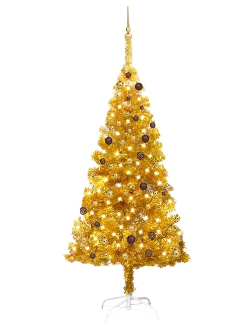 imagem de vidaXL Árvore Natal artificial pré-iluminada c/bolas 210cm PET dourado1