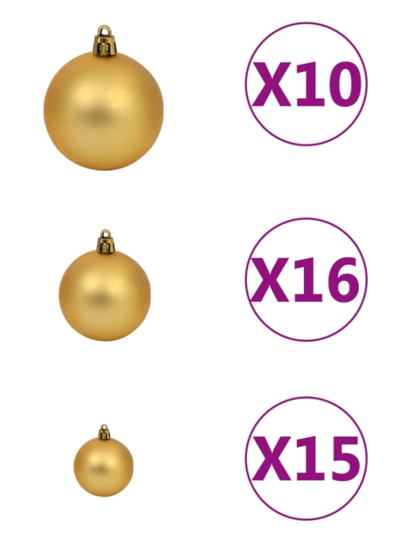 imagem de vidaXL Árvore Natal artificial pré-iluminada c/bolas 210cm PET dourado7