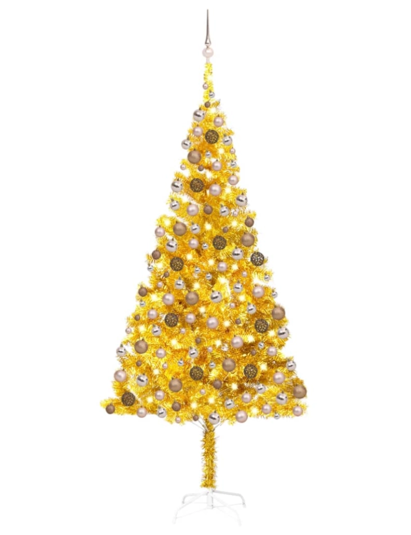 imagem de vidaXL Árvore Natal artificial pré-iluminada c/bolas 240cm PET dourado1