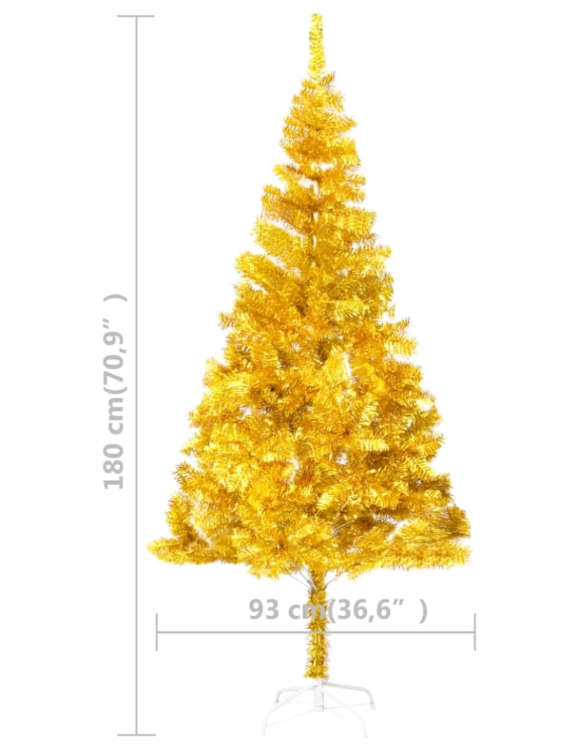 imagem de vidaXL Árvore Natal artificial pré-iluminada c/bolas 180cm PET dourado11