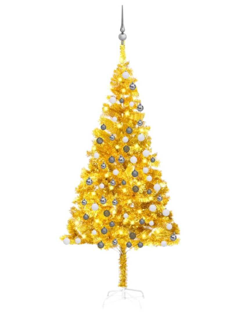 imagem de vidaXL Árvore Natal artificial pré-iluminada c/bolas 180cm PET dourado2