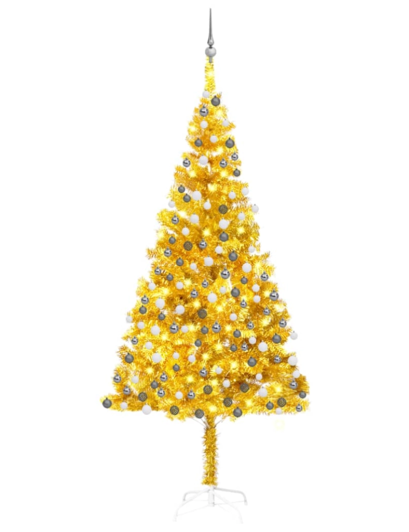 imagem de vidaXL Árvore Natal artificial pré-iluminada c/bolas 240cm PET dourado1