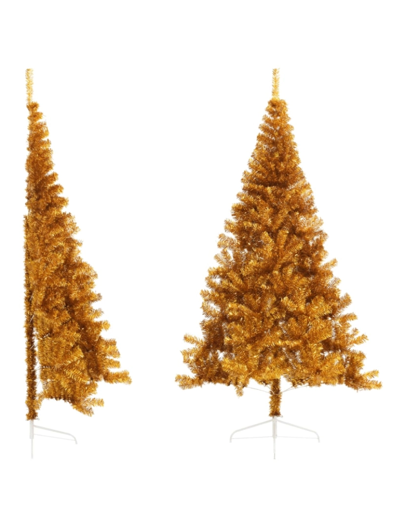 imagem de vidaXL Meia árvore de Natal artificial com suporte 210 cm PET dourado1