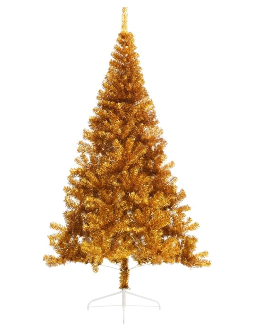 imagem de vidaXL Meia árvore de Natal artificial com suporte 210 cm PET dourado3