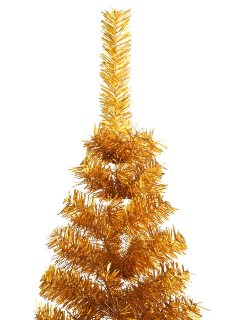 imagem de vidaXL Meia árvore de Natal artificial com suporte 210 cm PET dourado6