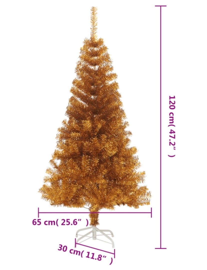 imagem de vidaXL Árvore de Natal artificial com suporte 120 cm PET dourado7