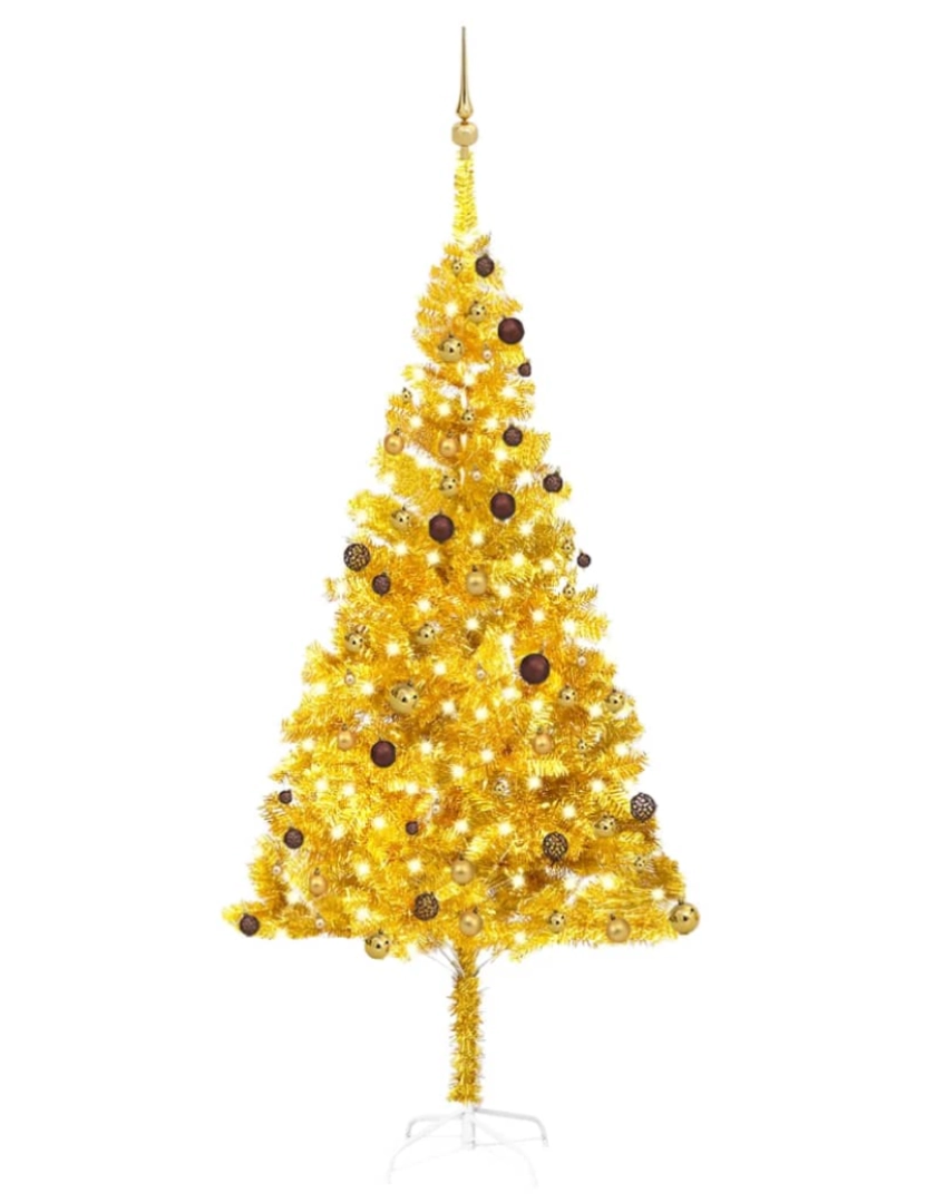 imagem de vidaXL Árvore Natal artificial pré-iluminada c/bolas 240cm PET dourado1