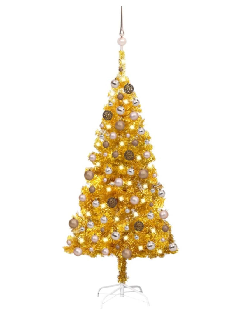 imagem de vidaXL Árvore Natal artificial pré-iluminada c/bolas 150cm PET dourado1