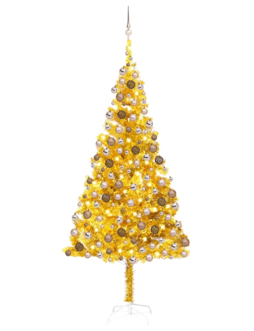 imagem de vidaXL Árvore Natal artificial pré-iluminada c/bolas 210cm PET dourado1