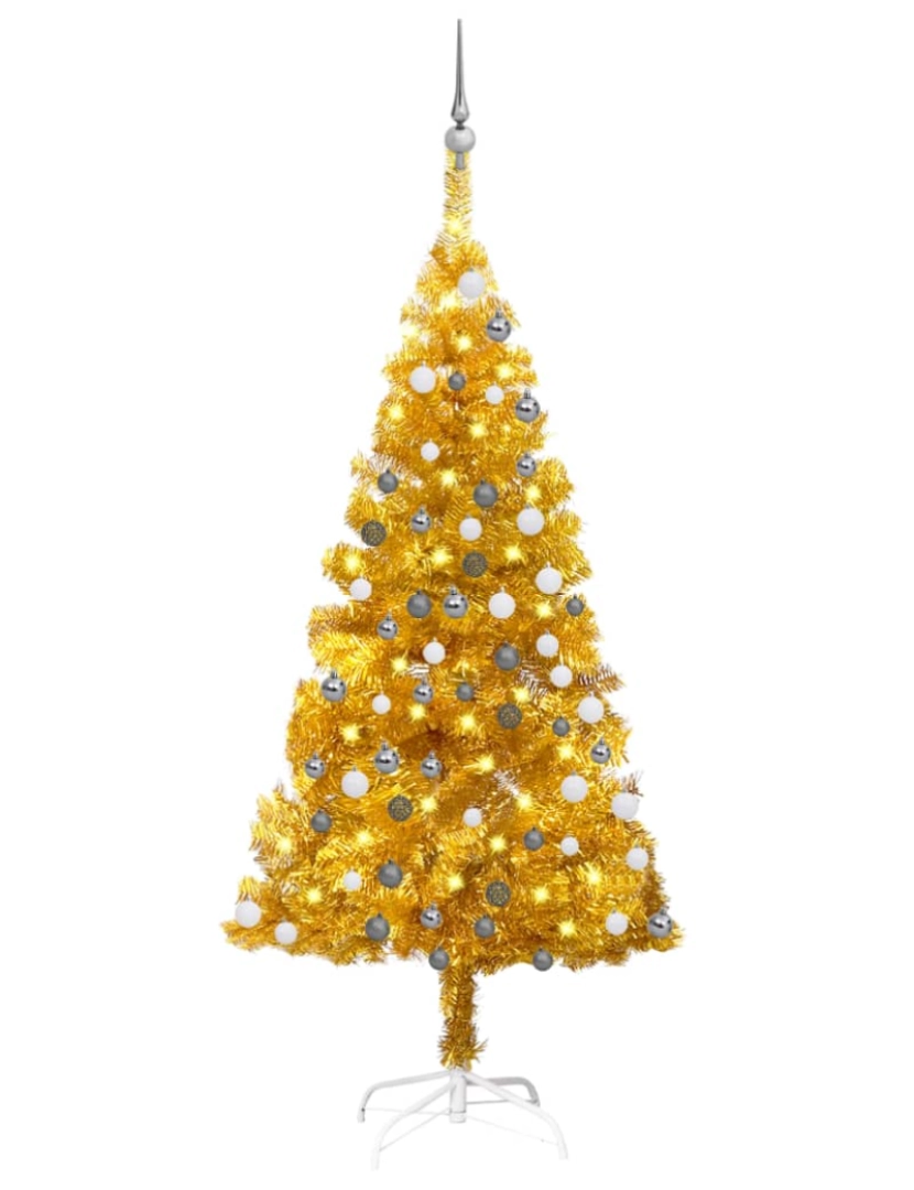 imagem de vidaXL Árvore Natal artificial pré-iluminada c/bolas 150cm PET dourado1