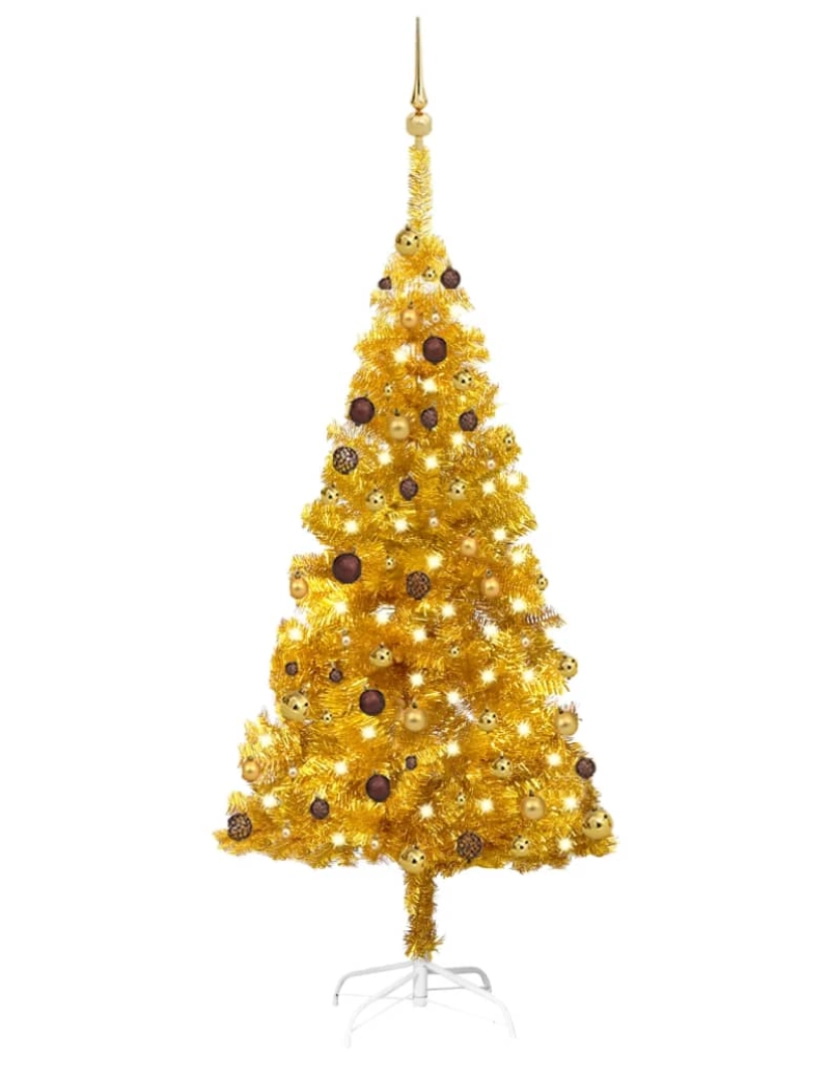 imagem de vidaXL Árvore Natal artificial pré-iluminada c/bolas 180cm PET dourado1