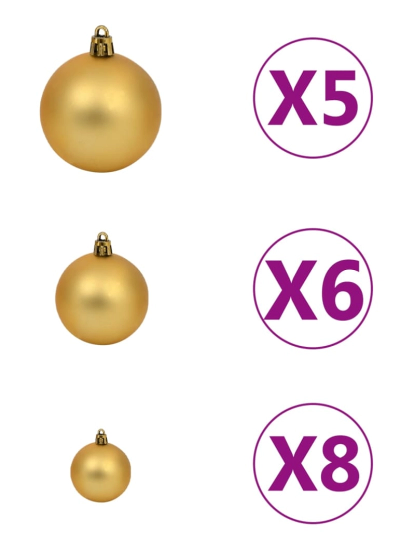 imagem de vidaXL Árvore Natal artificial pré-iluminada c/bolas 180cm PET dourado7