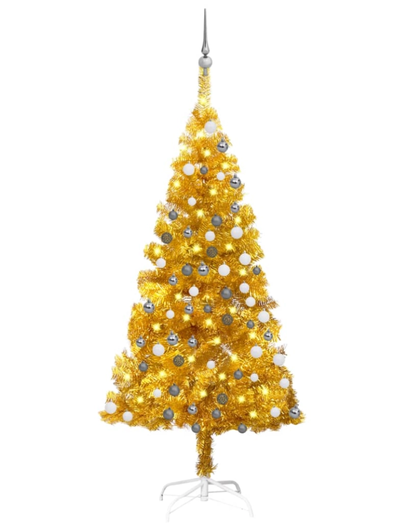 imagem de vidaXL Árvore Natal artificial pré-iluminada c/bolas 120cm PET dourado2