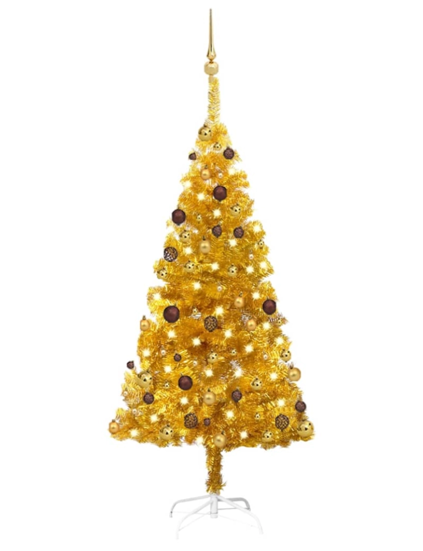 imagem de vidaXL Árvore Natal artificial pré-iluminada c/bolas 150cm PET dourado1