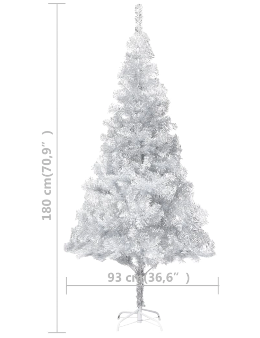 imagem de vidaXL Árvore Natal artificial pré-iluminada c/bola 180cm PET prateado11