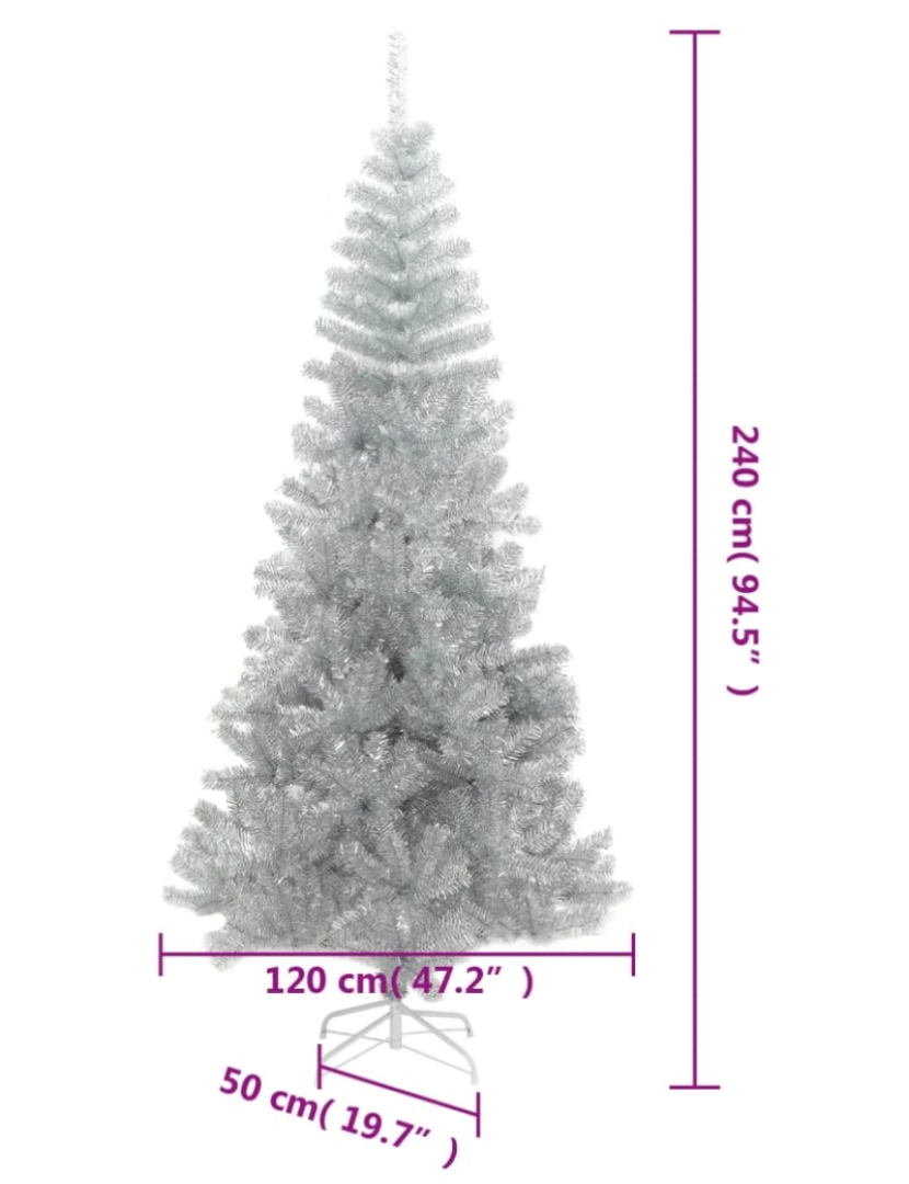 imagem de vidaXL Árvore de Natal artificial com suporte 240 cm PET prateado7