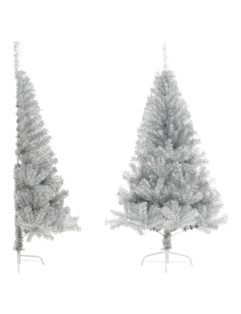 imagem de vidaXL Meia árvore de Natal artificial com suporte 150 cm PET prateado2