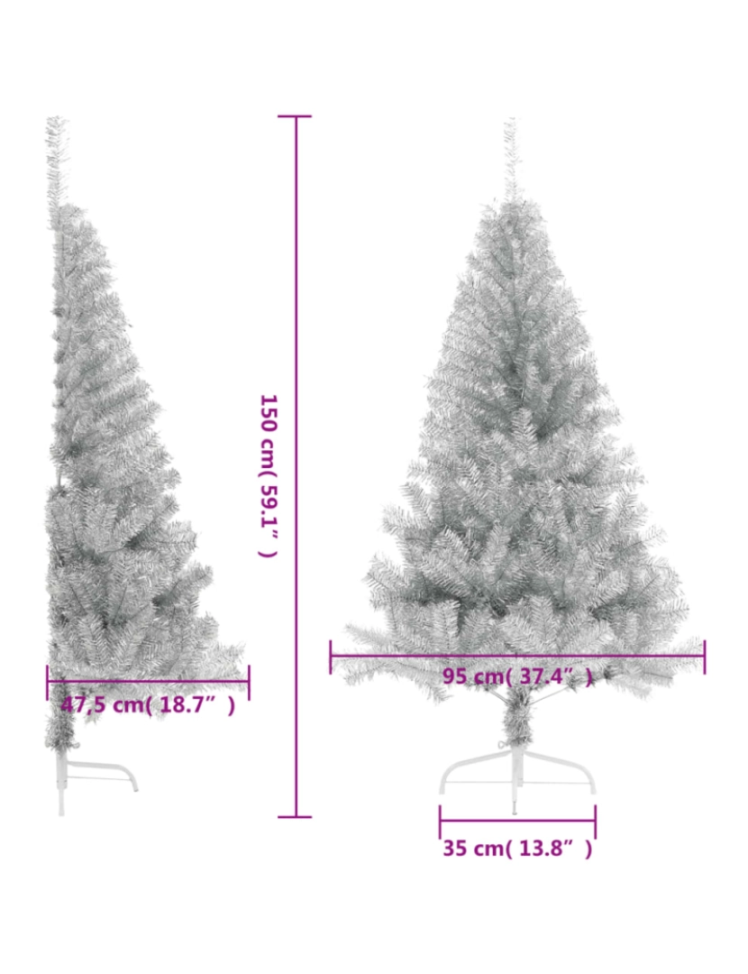 imagem de vidaXL Meia árvore de Natal artificial com suporte 150 cm PET prateado9