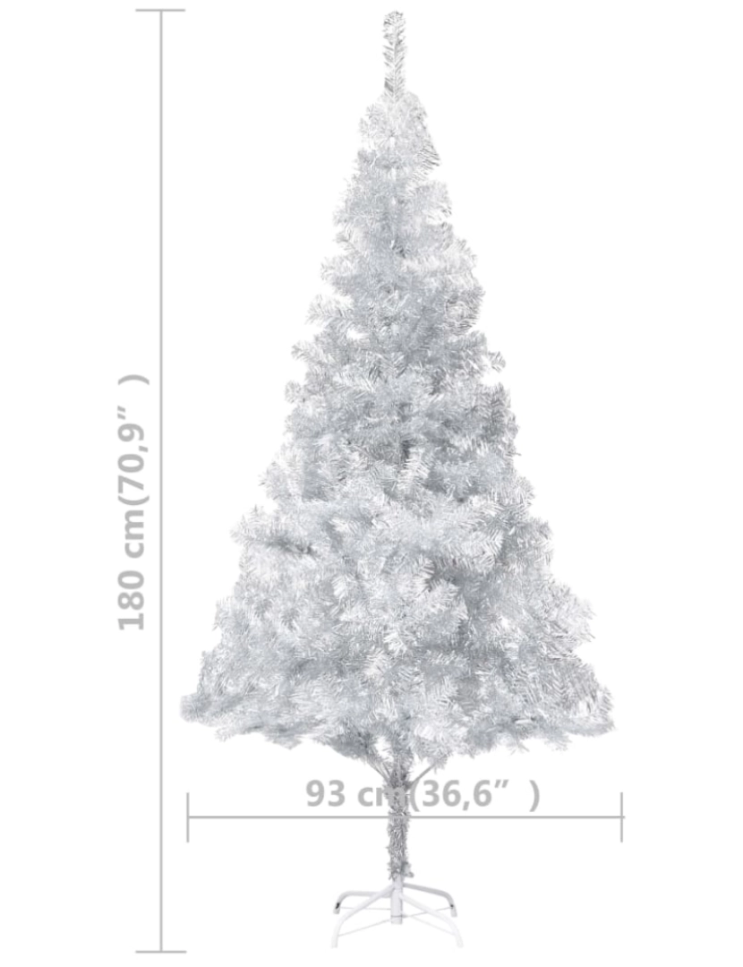 imagem de vidaXL Árvore Natal artificial pré-iluminada c/bola 180cm PET prateado11