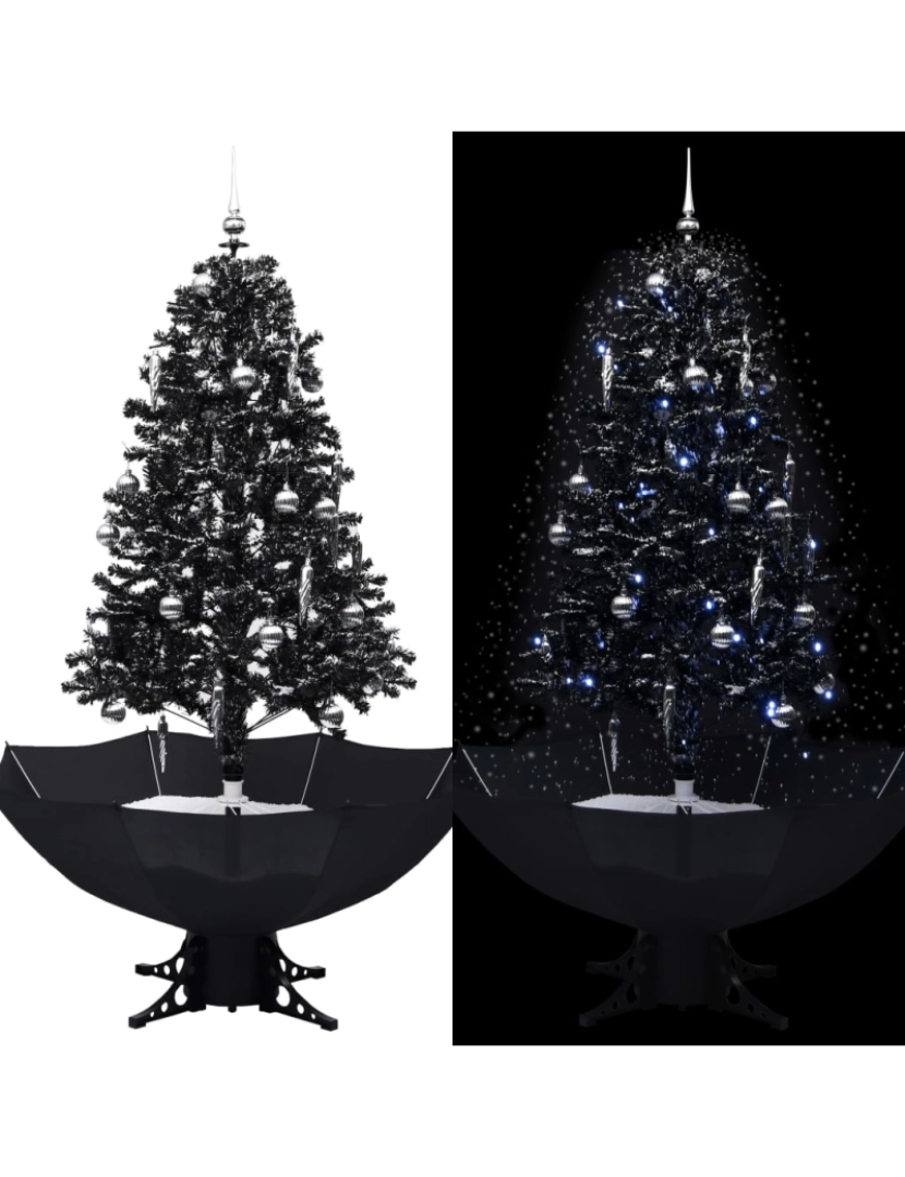 imagem de vidaXL Árvore Natal c/ neve base formato guarda-chuva 170 cm PVC preto2