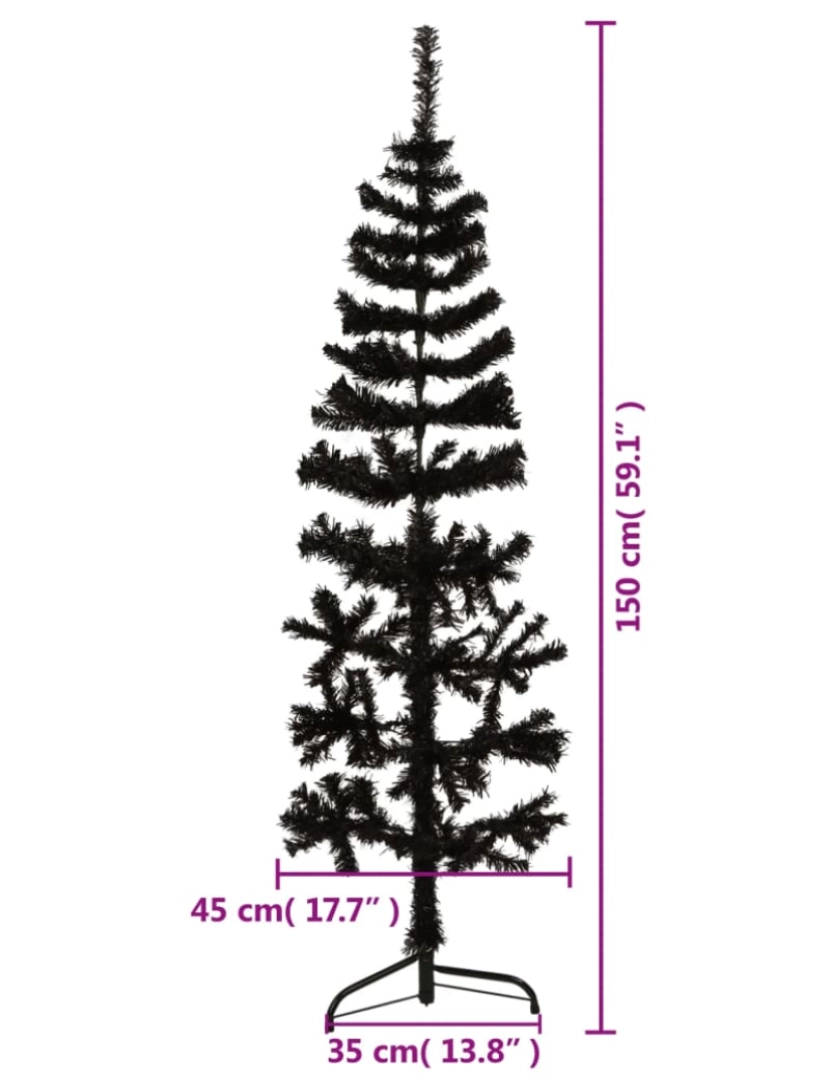 imagem de vidaXL Meia árvore de Natal fina com suporte 150 cm preto9