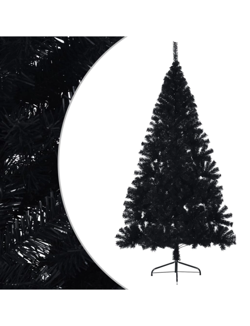 imagem de vidaXL Meia árvore de Natal artificial com suporte 210 cm PVC preto3