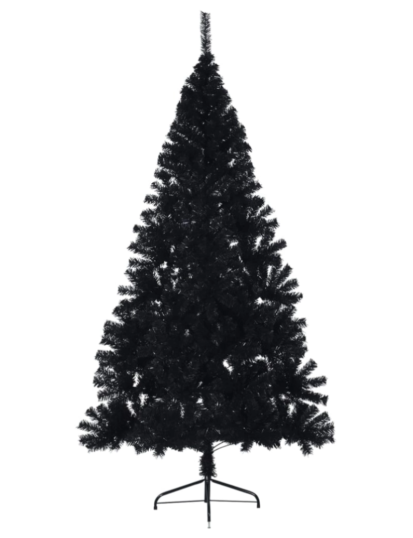 imagem de vidaXL Meia árvore de Natal artificial com suporte 210 cm PVC preto4