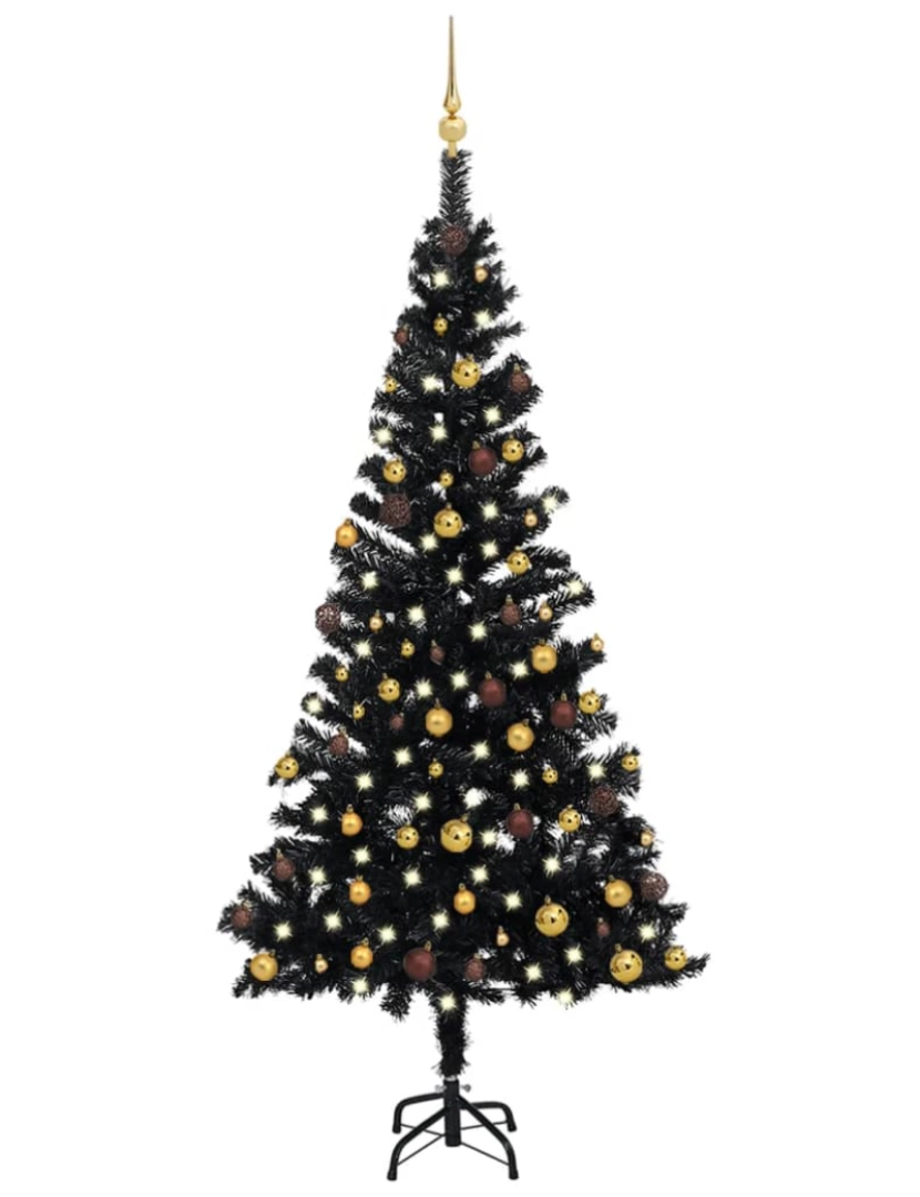 imagem de vidaXL Árvore Natal artificial pré-iluminada c/ bolas PVC preto1