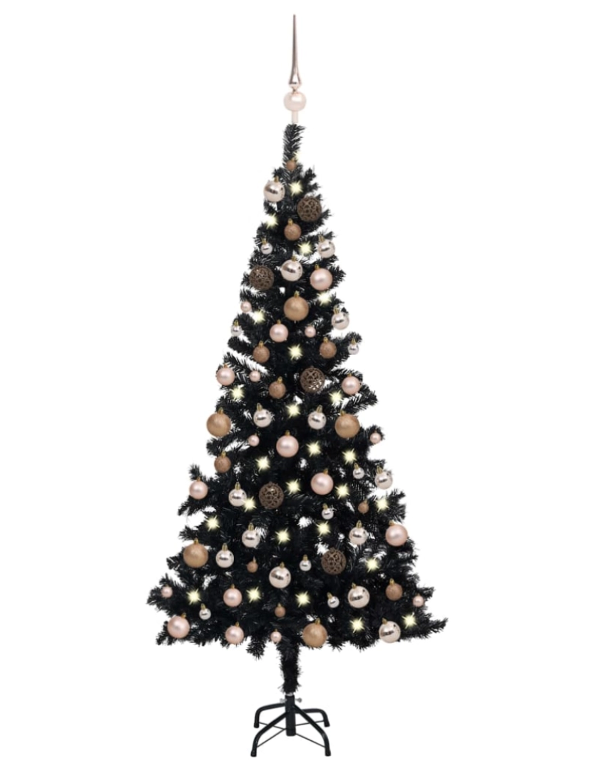 imagem de vidaXL Árvore Natal artificial pré-iluminada c/ bolas PVC preto2