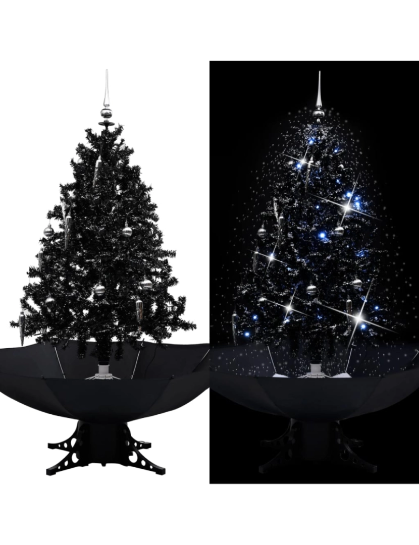 imagem de vidaXL Árvore Natal c/ neve base formato guarda-chuva 140 cm PVC preto2