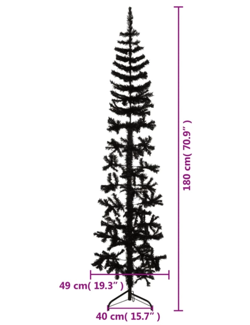 imagem de vidaXL Meia árvore de Natal fina com suporte 180 cm preto8