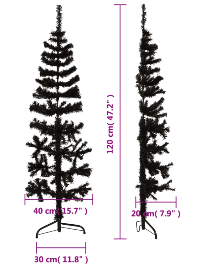 imagem de vidaXL Meia árvore de Natal fina com suporte 120 cm preto9