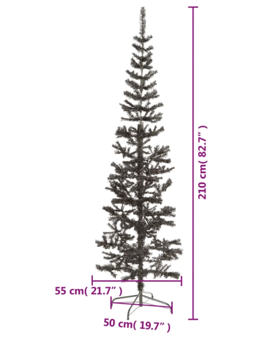 imagem de vidaXL Árvore de Natal fina 210 cm preto8