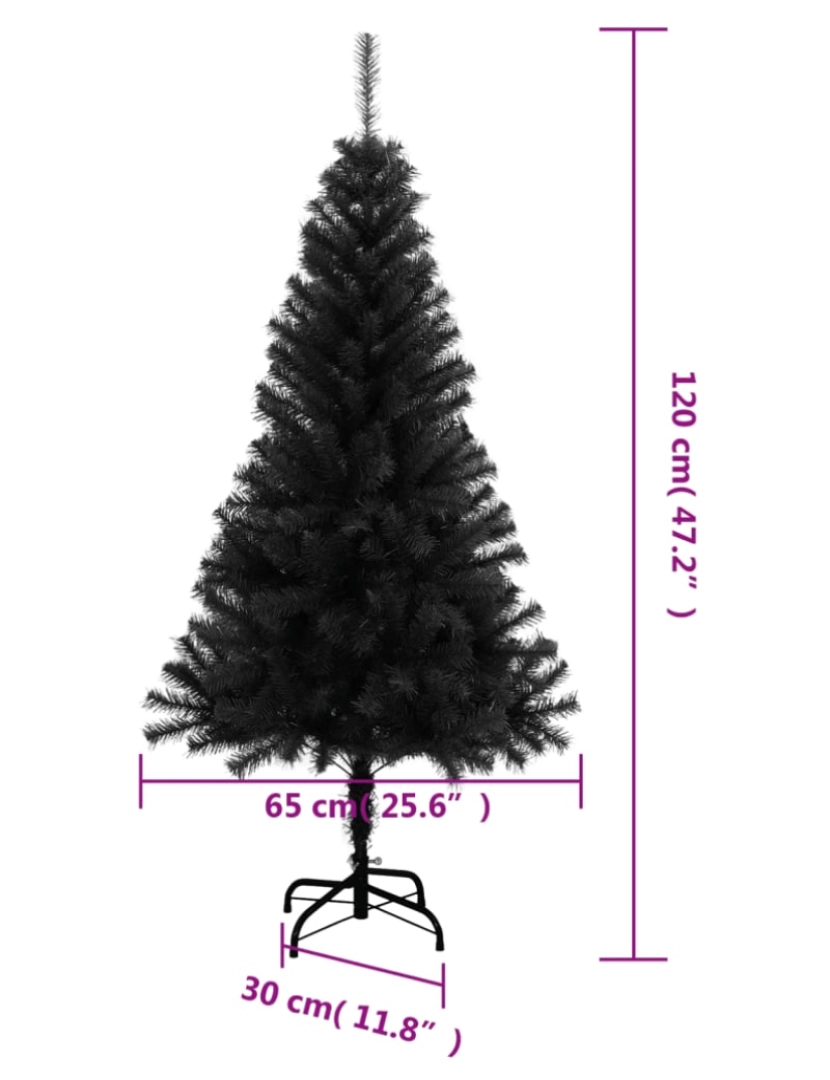 imagem de vidaXL Árvore de Natal artificial com suporte 120 cm PVC preto7