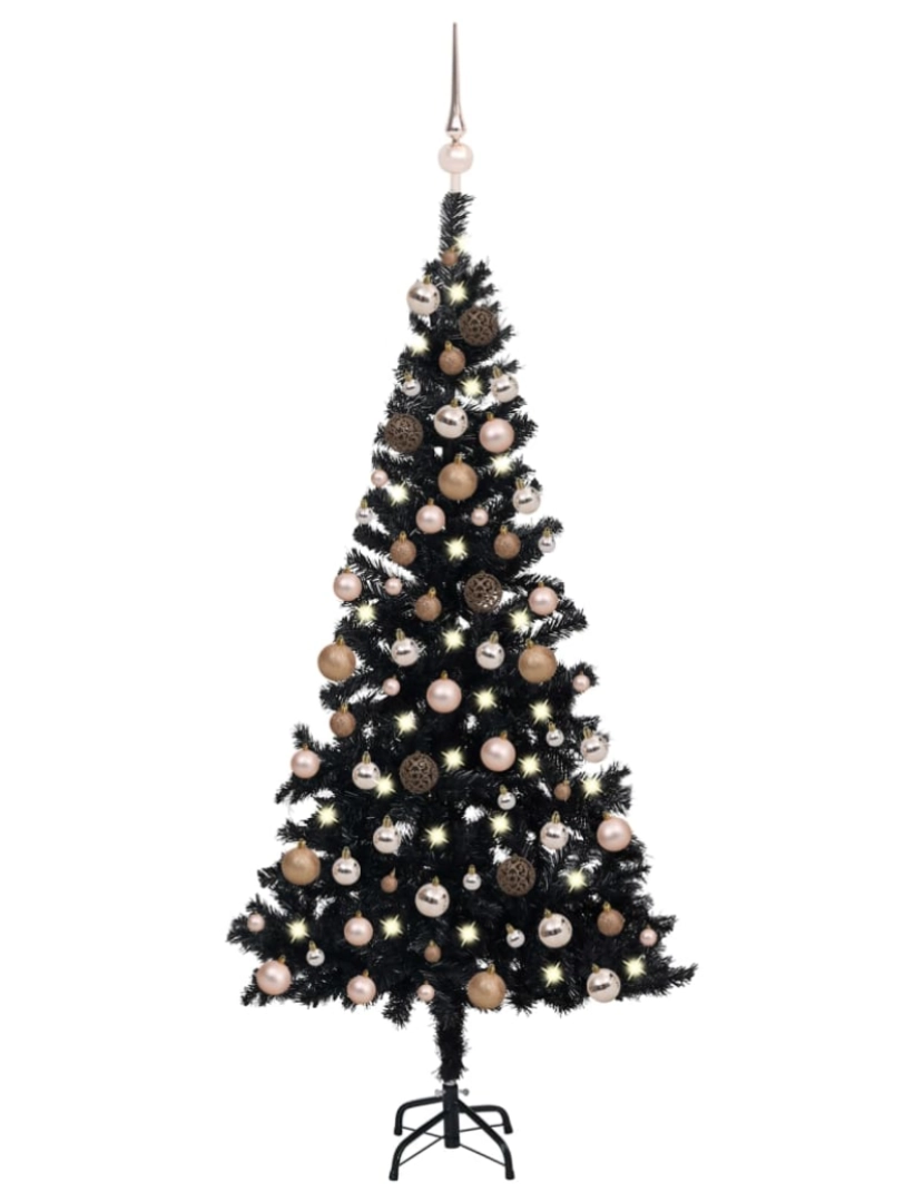 imagem de vidaXL Árvore Natal artificial pré-iluminada c/ bolas PVC preto1