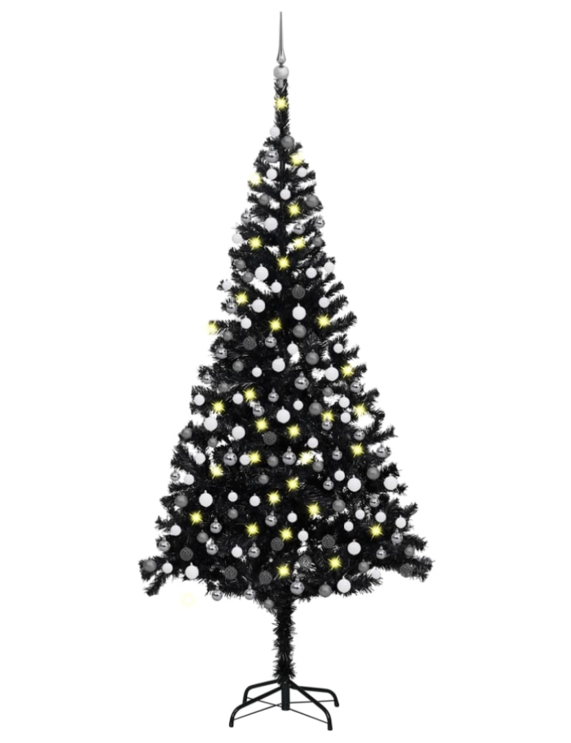 imagem de vidaXL Árvore Natal artificial pré-iluminada c/ bolas 240cm PVC preto1