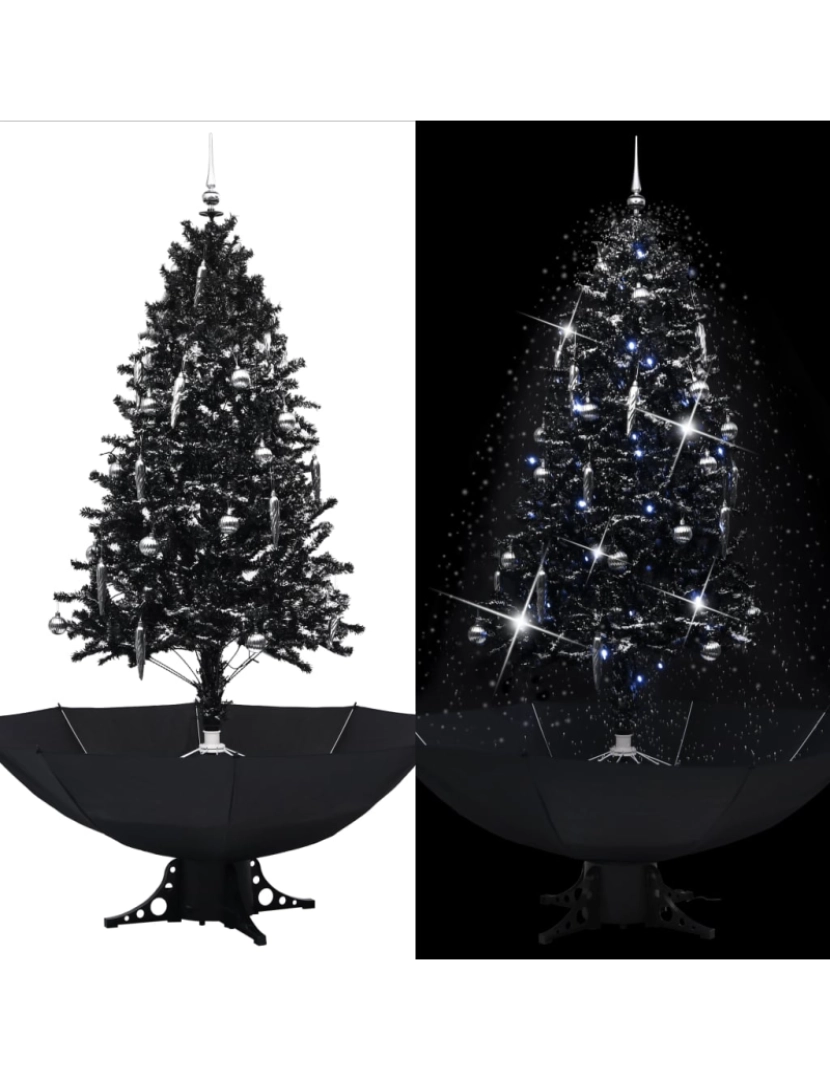 imagem de vidaXL Árvore Natal c/ neve base formato guarda-chuva 190 cm PVC preto2