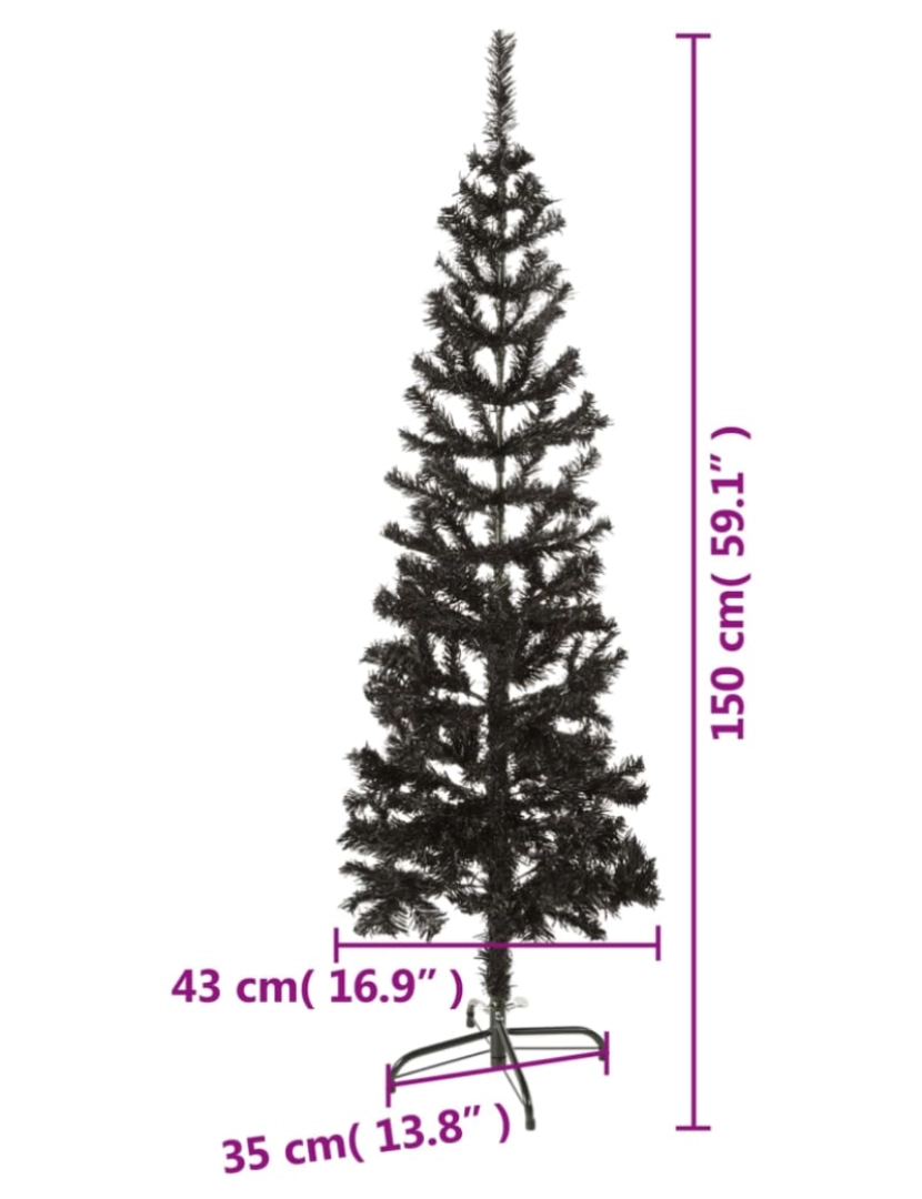 imagem de vidaXL Árvore de Natal fina 150 cm preto8