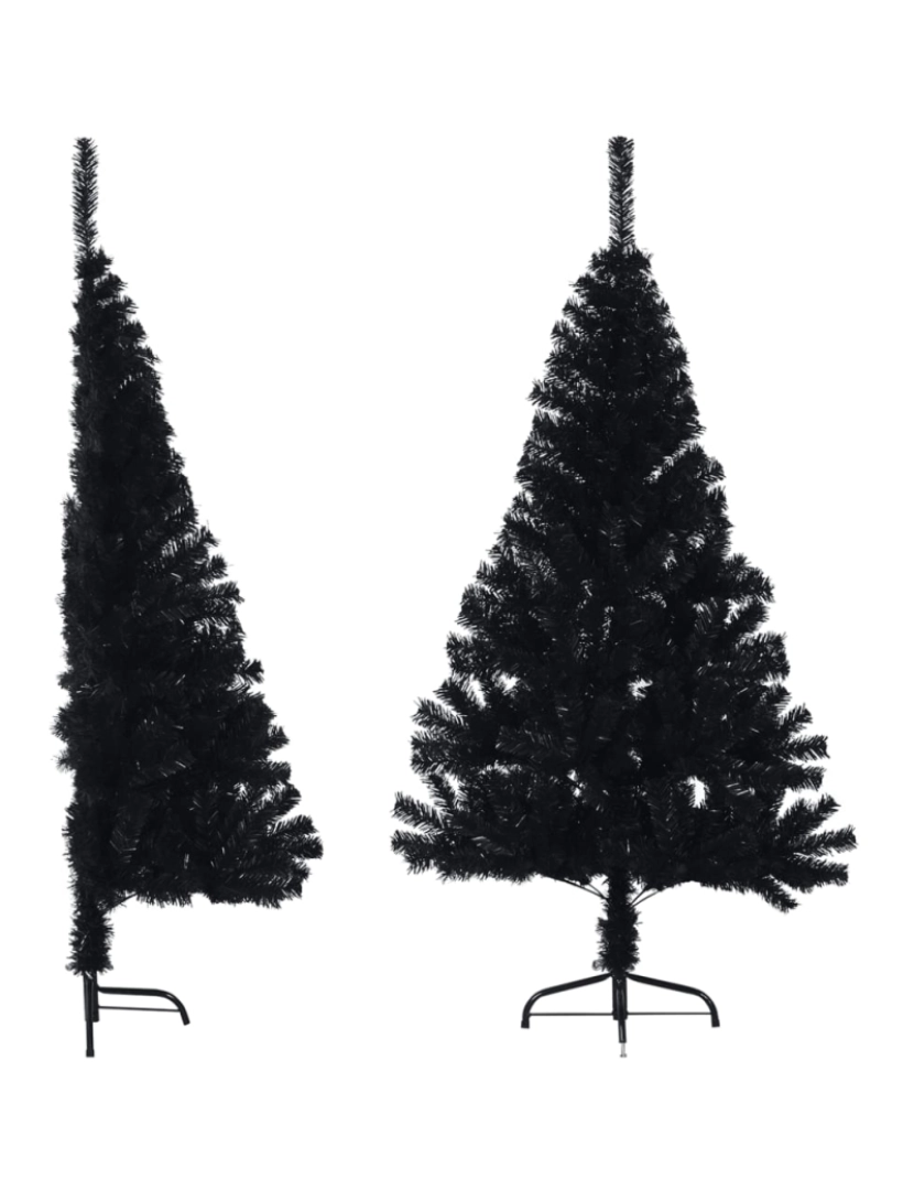 imagem de vidaXL Meia árvore de Natal artificial com suporte 150 cm PVC preto1