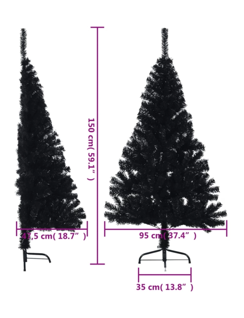 imagem de vidaXL Meia árvore de Natal artificial com suporte 150 cm PVC preto10