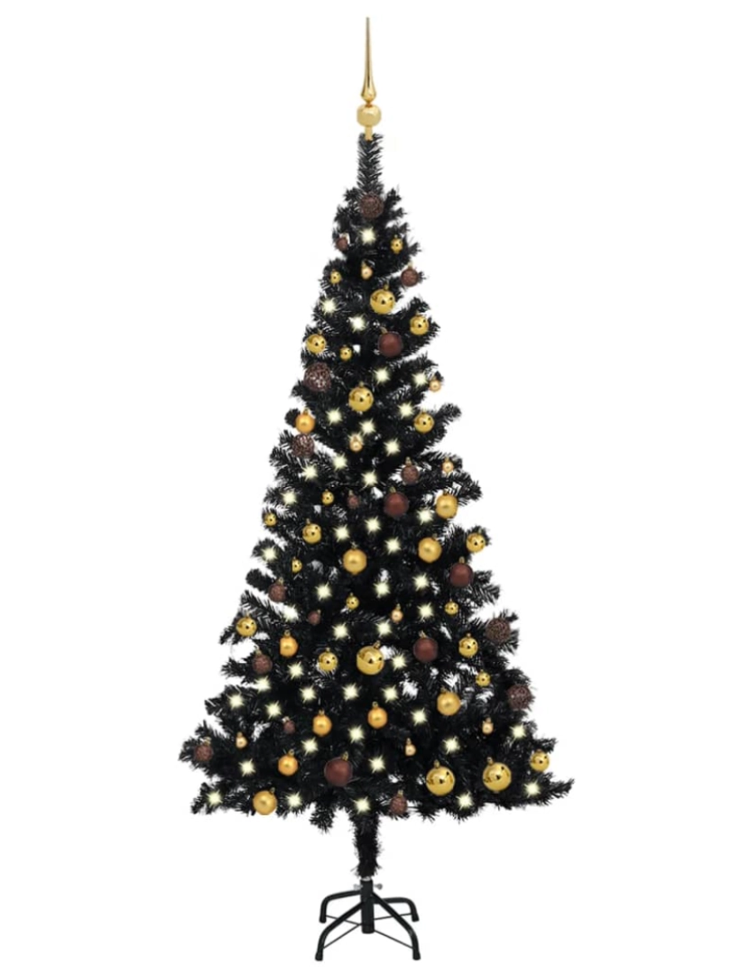 imagem de vidaXL Árvore Natal artificial pré-iluminada c/ bolas PVC preto1