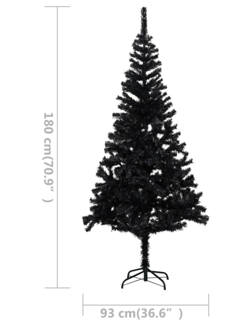 imagem de vidaXL Árvore Natal artificial pré-iluminada c/ bolas PVC preto11