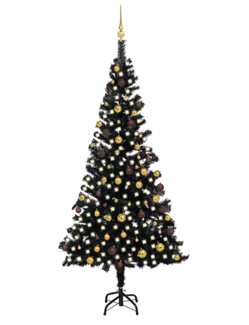 imagem de vidaXL Árvore Natal artificial pré-iluminada c/ bolas 240cm PVC preto1